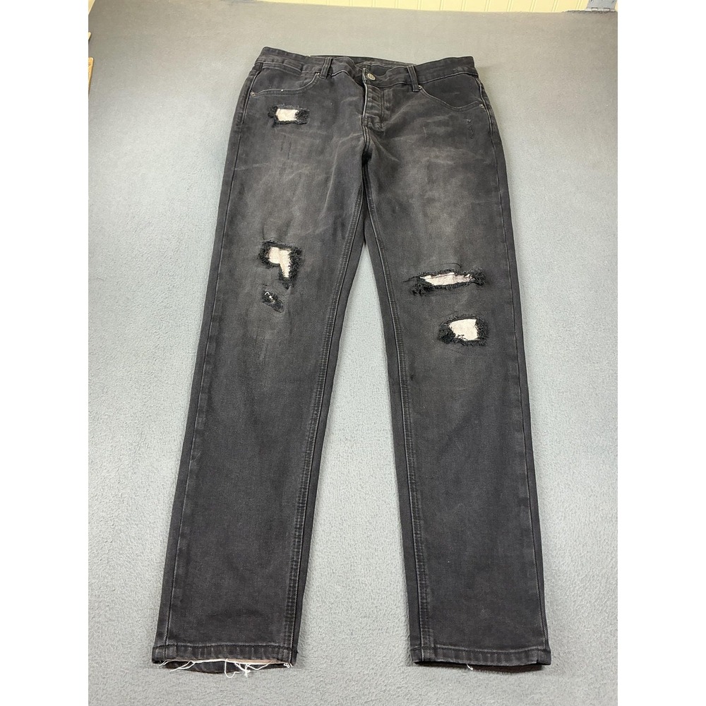 Ksubi Jeans Mens 34 Black Van Winkle Hunter Tapered Distressed Studded